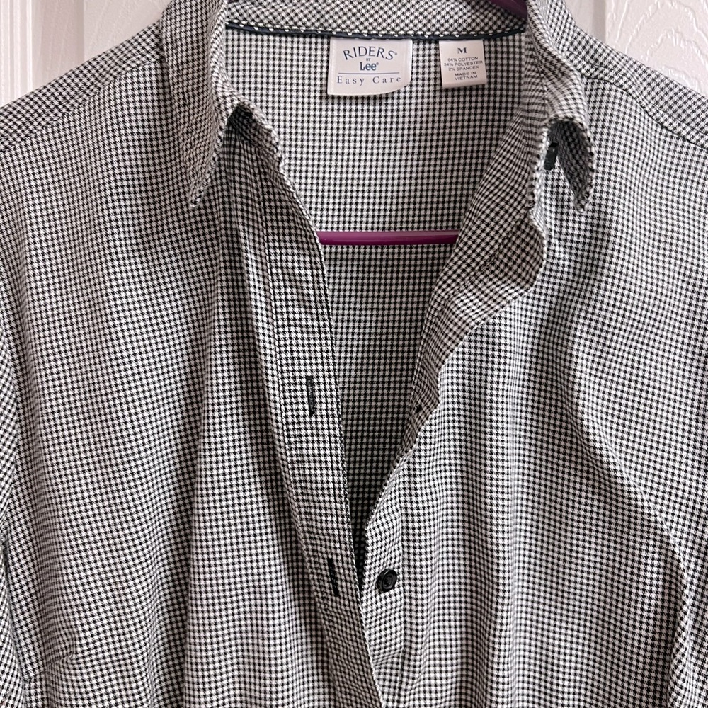 Long Sleeve Polo Shirt, Size M, checkered black & white color, cotton, polyester